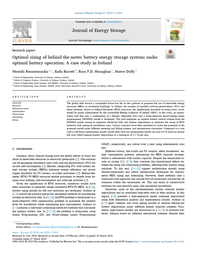 Optimal Sizing of BTM Battery Systems | PDF | Photovoltaics ...