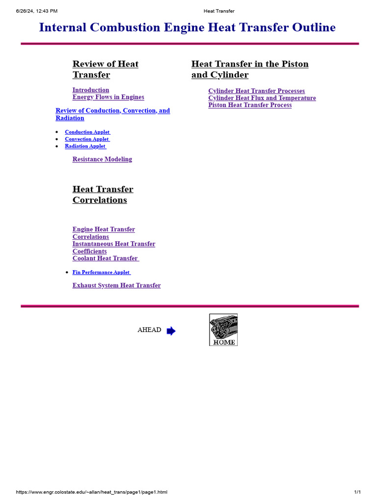 Internal Combustion Engine Heat Transfer Outline: Review of Heat ...