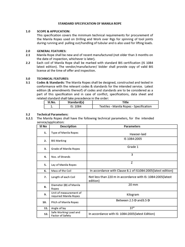 Technical - Specification - 2024 03 01 10 20 24 | PDF | Rope ...