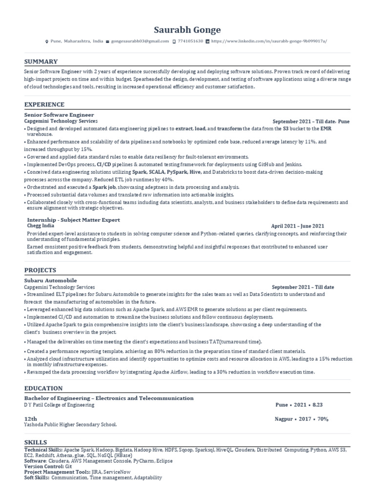 Senior Software Engineer Profile | PDF | Apache Spark | Apache Hadoop