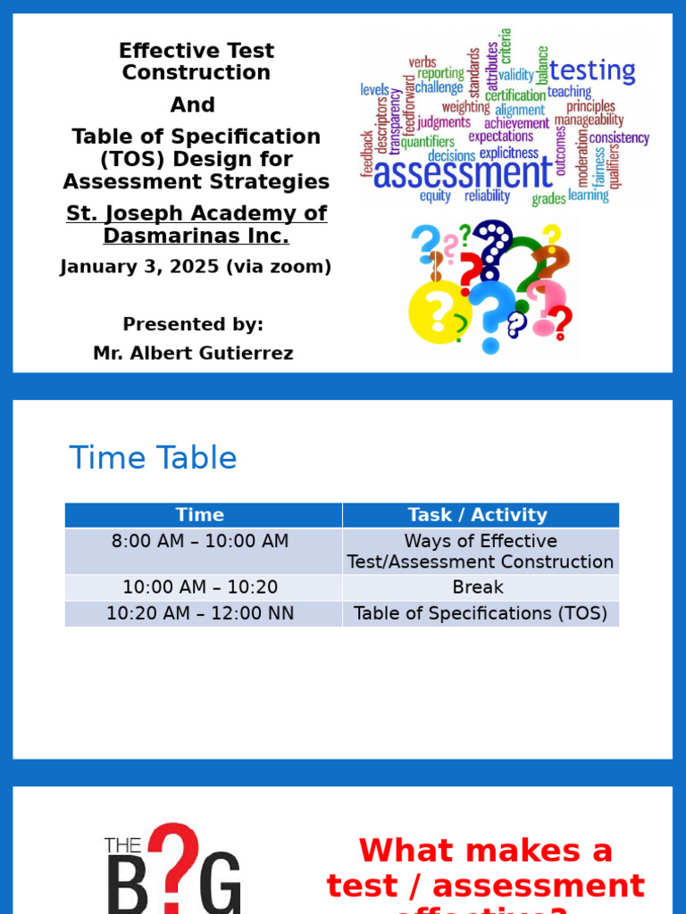 Effective Test and TOS | PDF | Educational Assessment | Evaluation