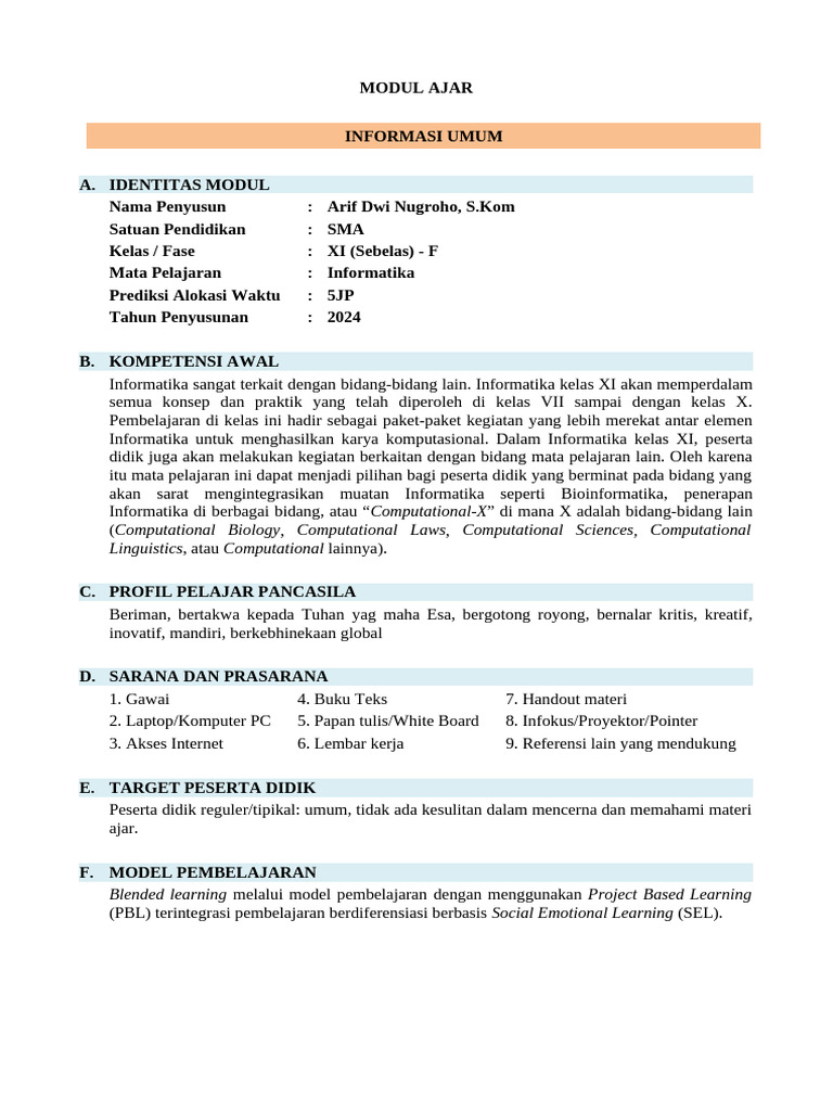 Modul Ajar Informatika Kelas XI SMA | PDF