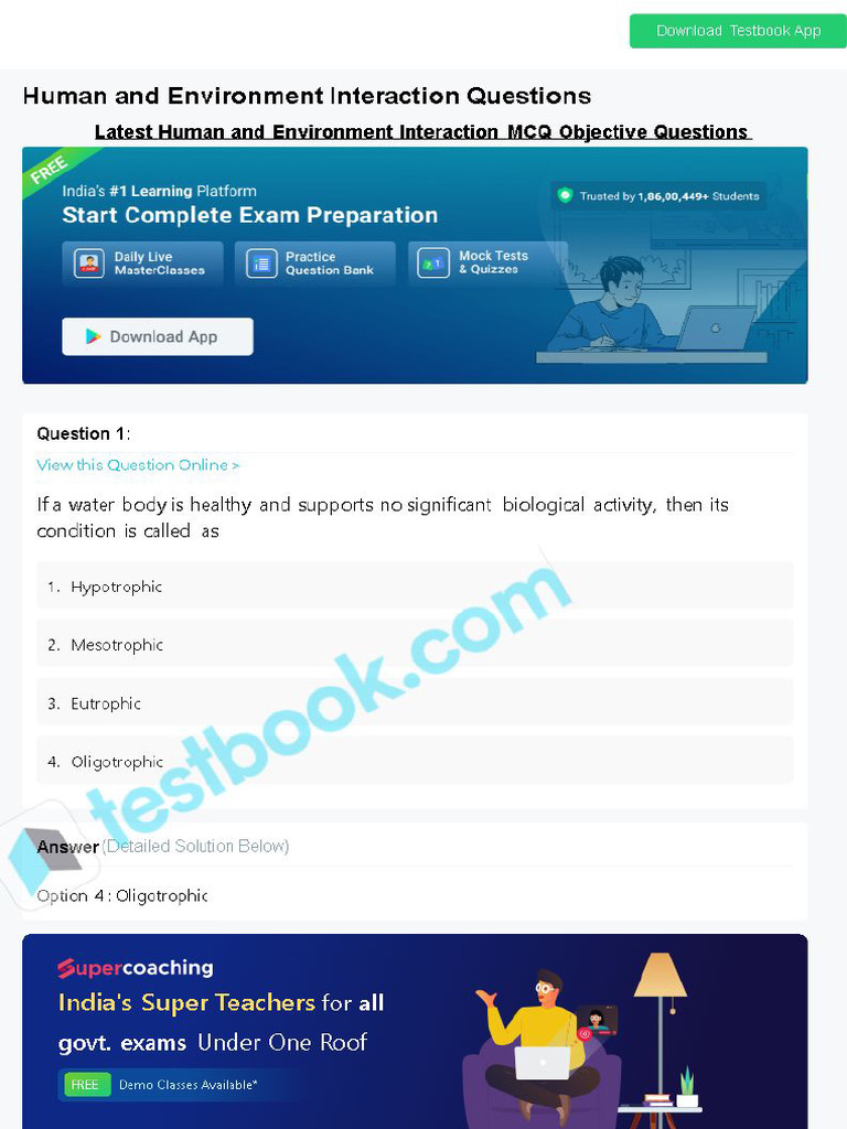 MCQ On Human and Environment Interaction 5eea6a1139140f30f369ea9f | PDF