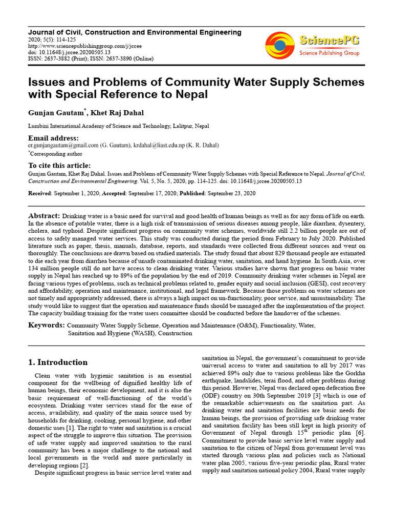 Issues and Problems of Community Water Supply Sche | PDF | Drinking ...