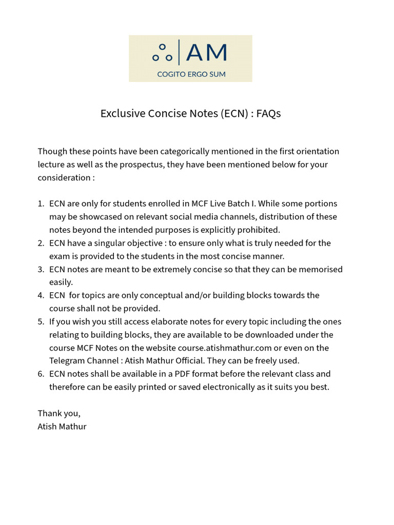Exclusive Concise Notes (ECN) Overview | PDF