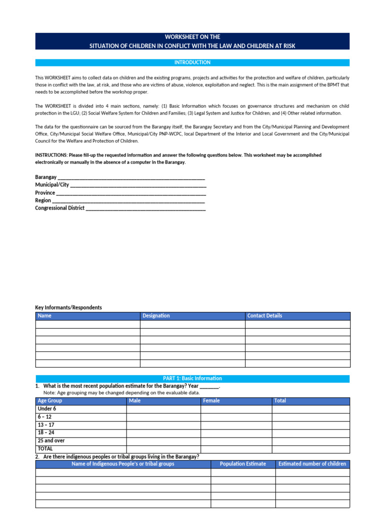 Child Protection Data Collection Worksheet | PDF | Violence | Aggression