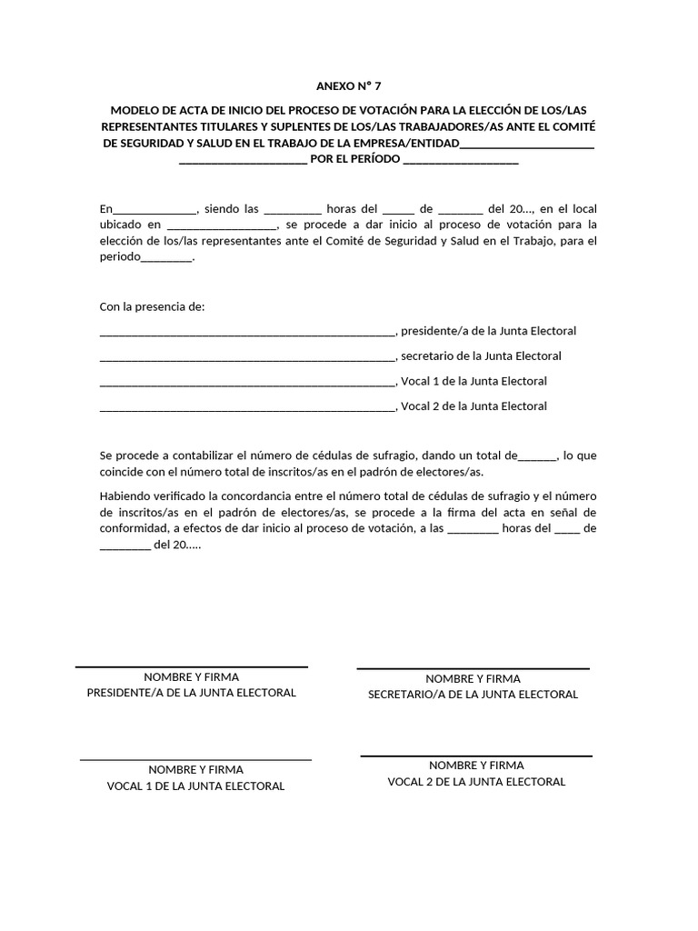 Acta de Inicio de Votación Electoral | PDF