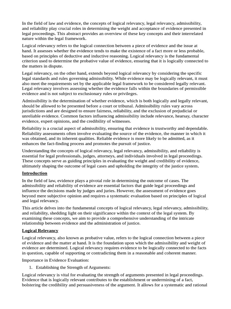 Evidence Assignment Pdf Evidence Law Relevance Law