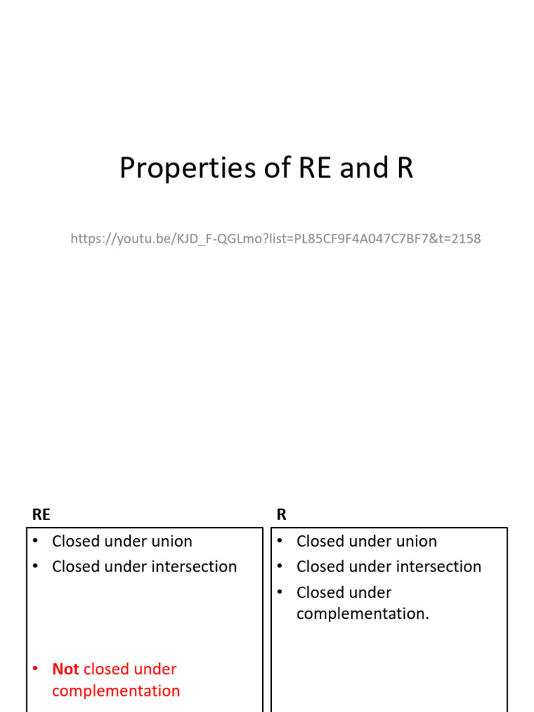20 Properties of RE and R Sets | PDF