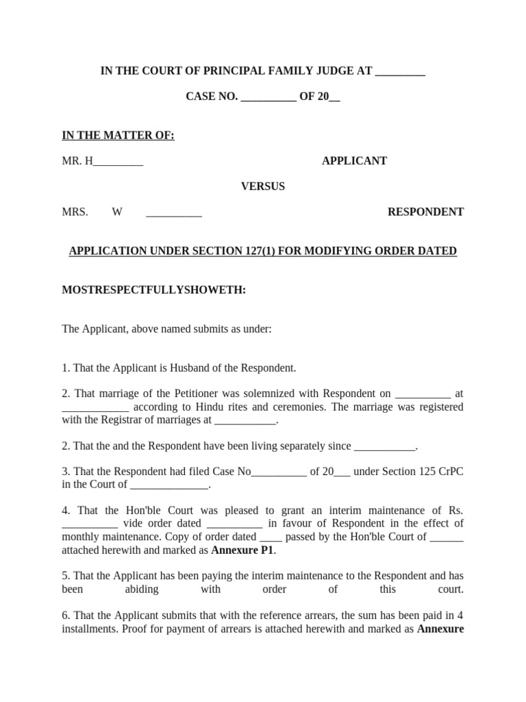 Section 127 CrPC Maintenance Application | PDF | Justice | Crime & Violence