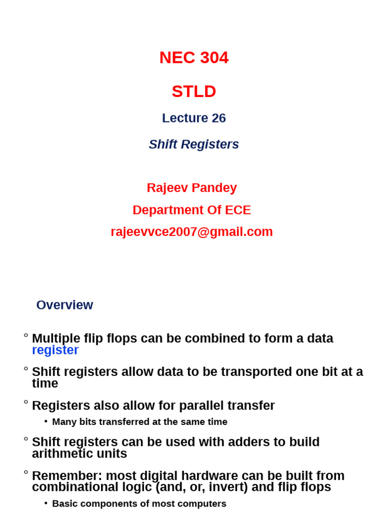 Lect26-Shift Registers | PDF | Digital Technology | Electronics