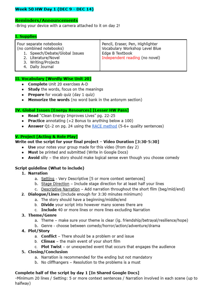 Week 50 HW Day 1 - 2 (Dec 9 - Dec 14) | PDF