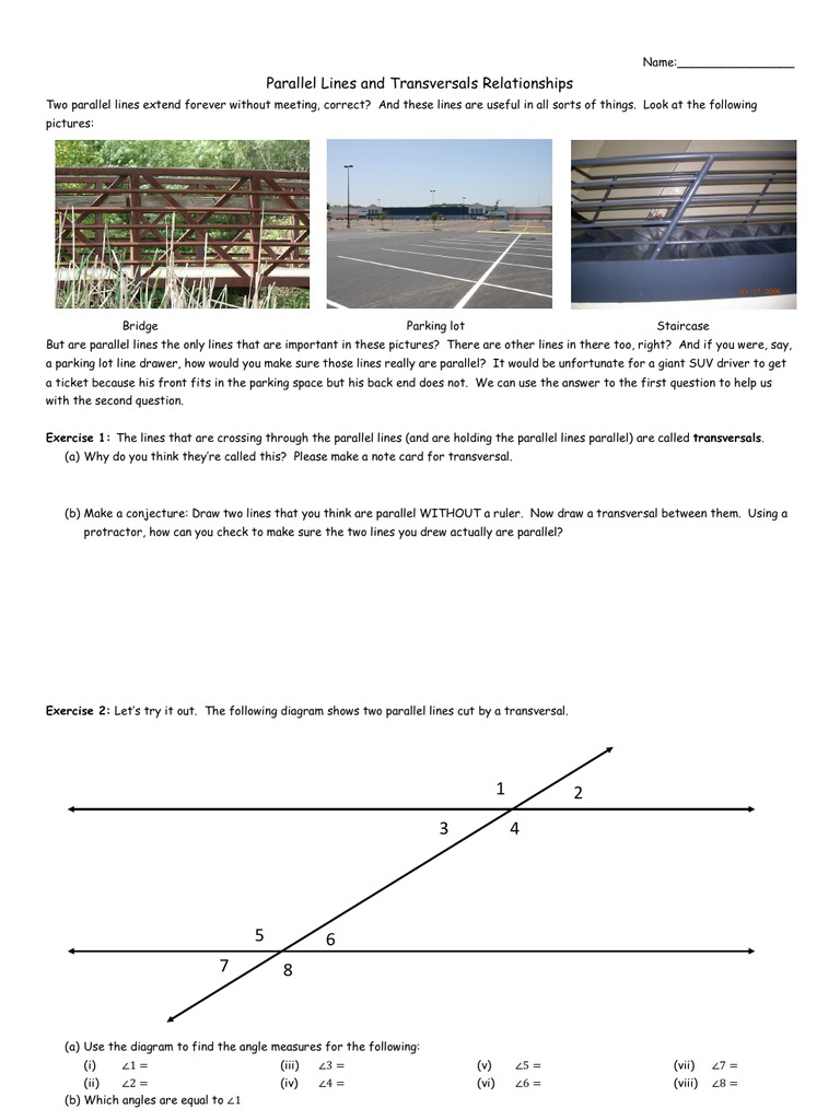 Parallel Lines and Transversals Worksheet