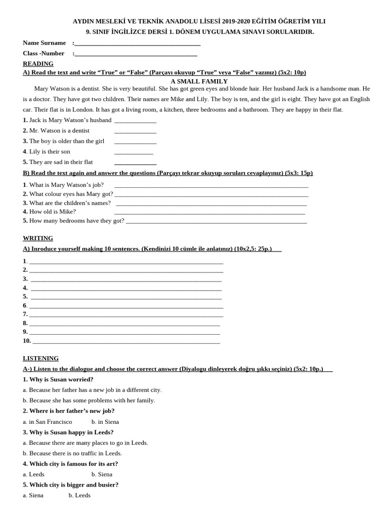 9th Grade English Exam Questions | PDF