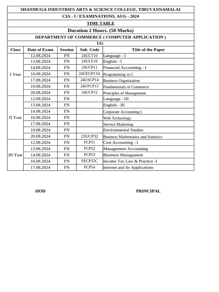 CA CIA-i Time Table Aug-2024 | PDF