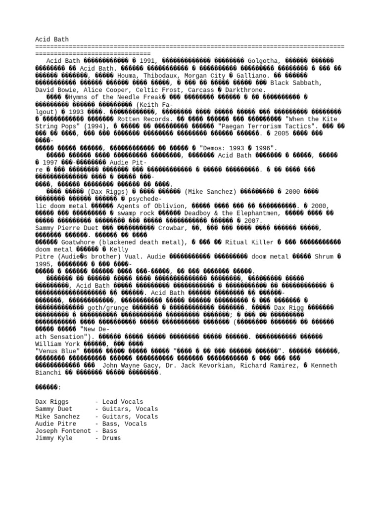 Acid Bath - History & Discography (RUS) | PDF