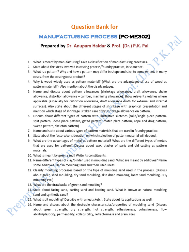 QB-Manufacturing Process Prepared by Dr. Anupam Haldar | PDF | Welding ...