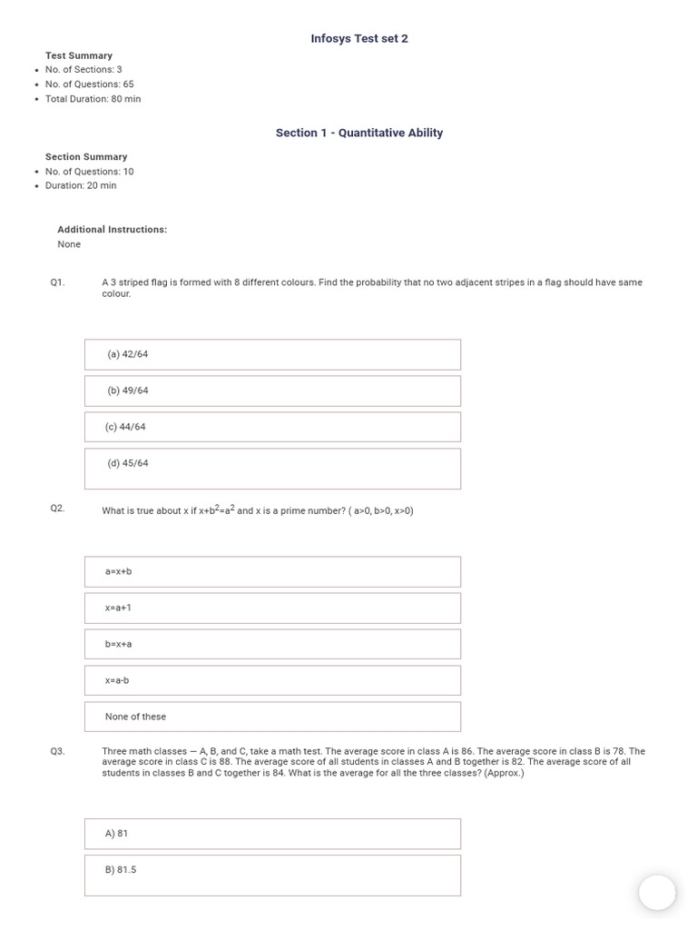 Infosys test set 2 pdf
