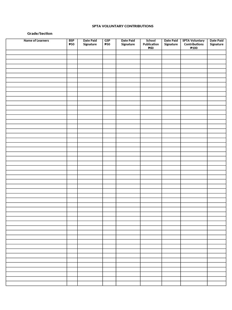SPTA Voluntary Contributions Form | PDF