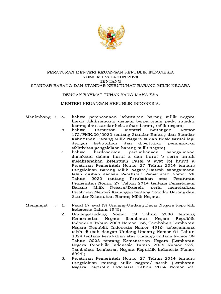 PMK 138/2024: Standar BMN Baru | PDF