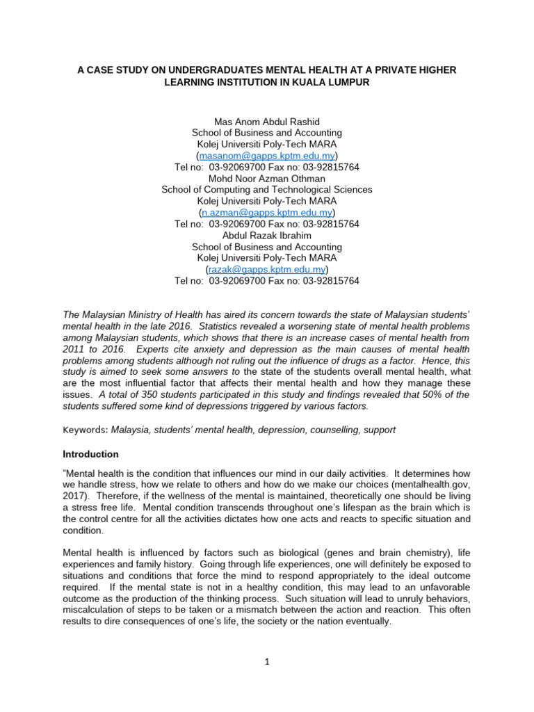 Undergraduate Mental Health in Malaysia | PDF | Mental Disorder ...