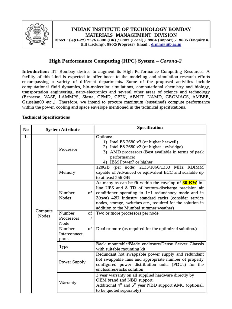 IIT Bombay HPC System Specifications | PDF | Computing | Information ...