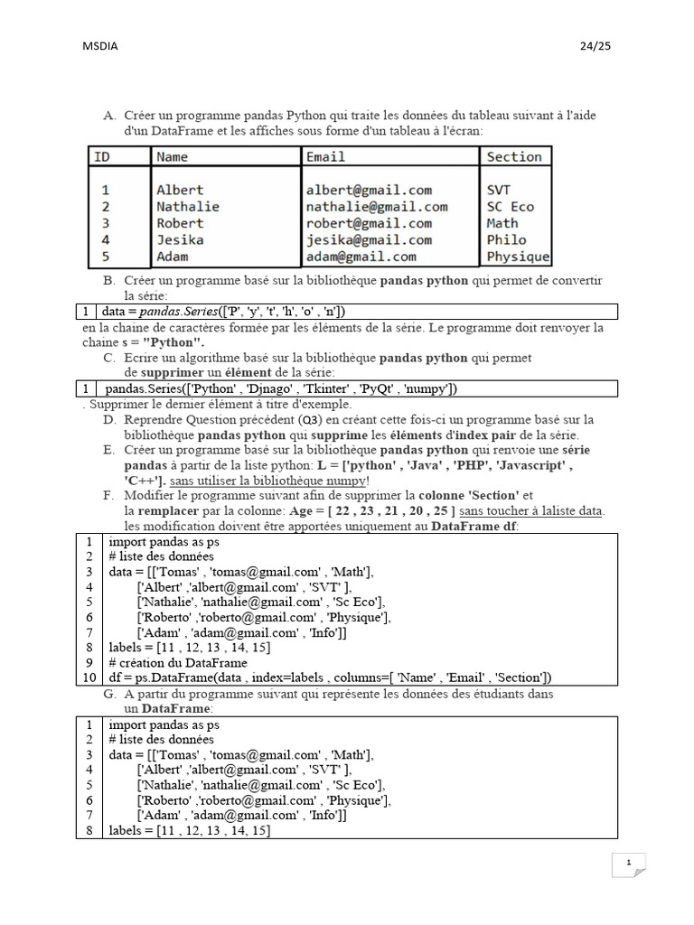 Exercices pratiques sur Pandas Python | PDF | Python (Langage de ...