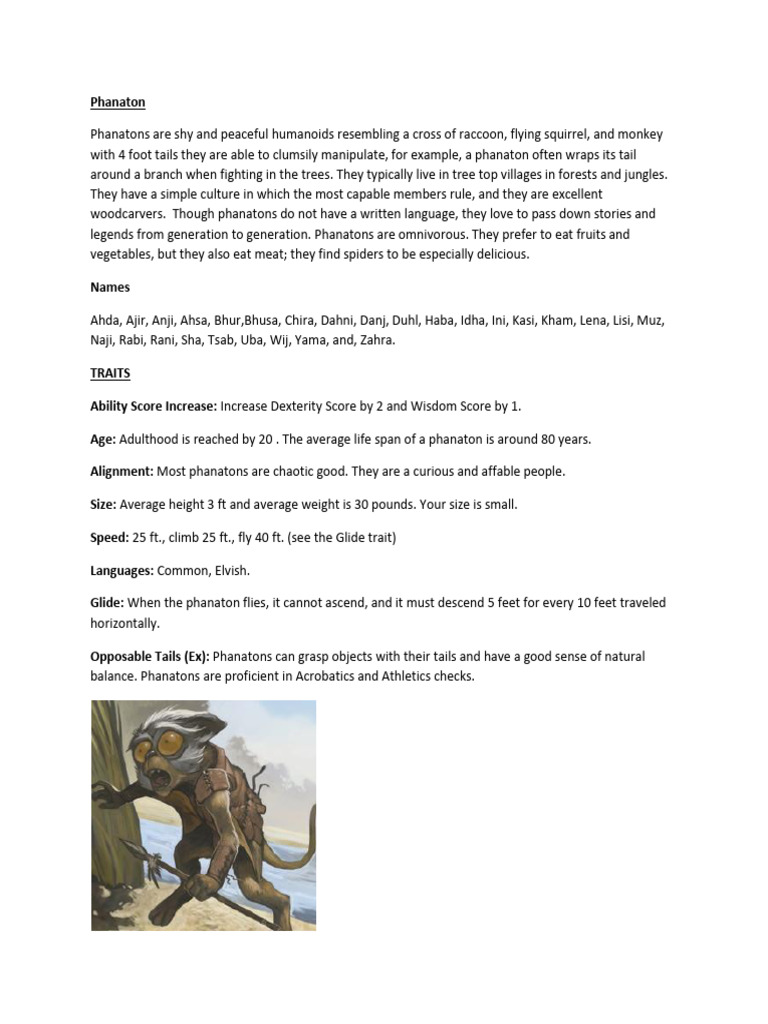 Phanaton: Traits and Culture Overview | PDF