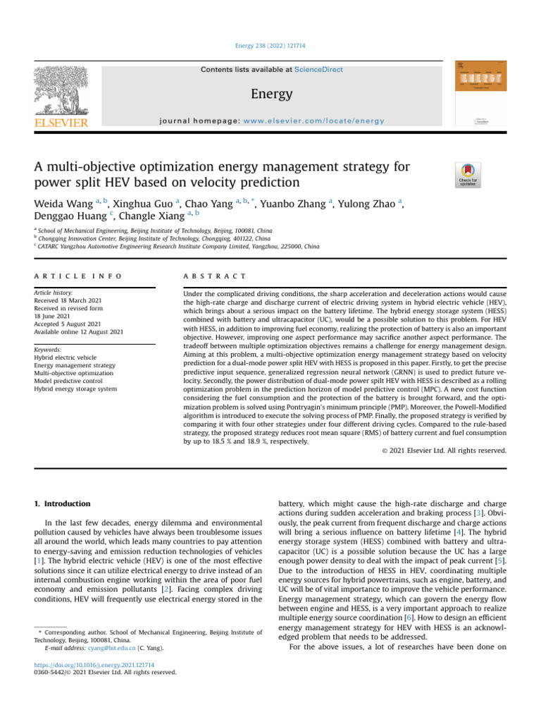 A Multi-objective Optimization Energy Management Strategy for Power ...