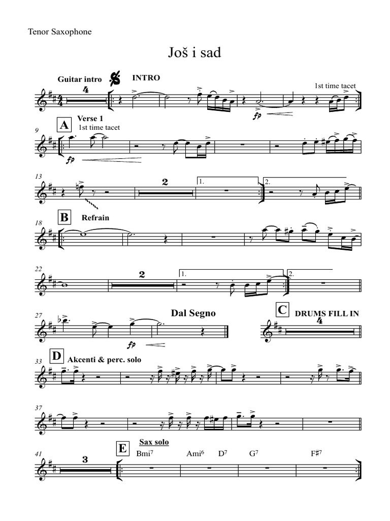 Jos i sad- Tenor Saxophone | PDF