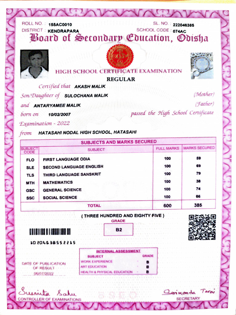 Odisha High School Certificate 2022 | PDF