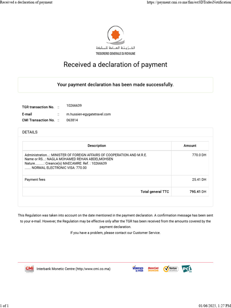 Visa Payment Confirmation | PDF