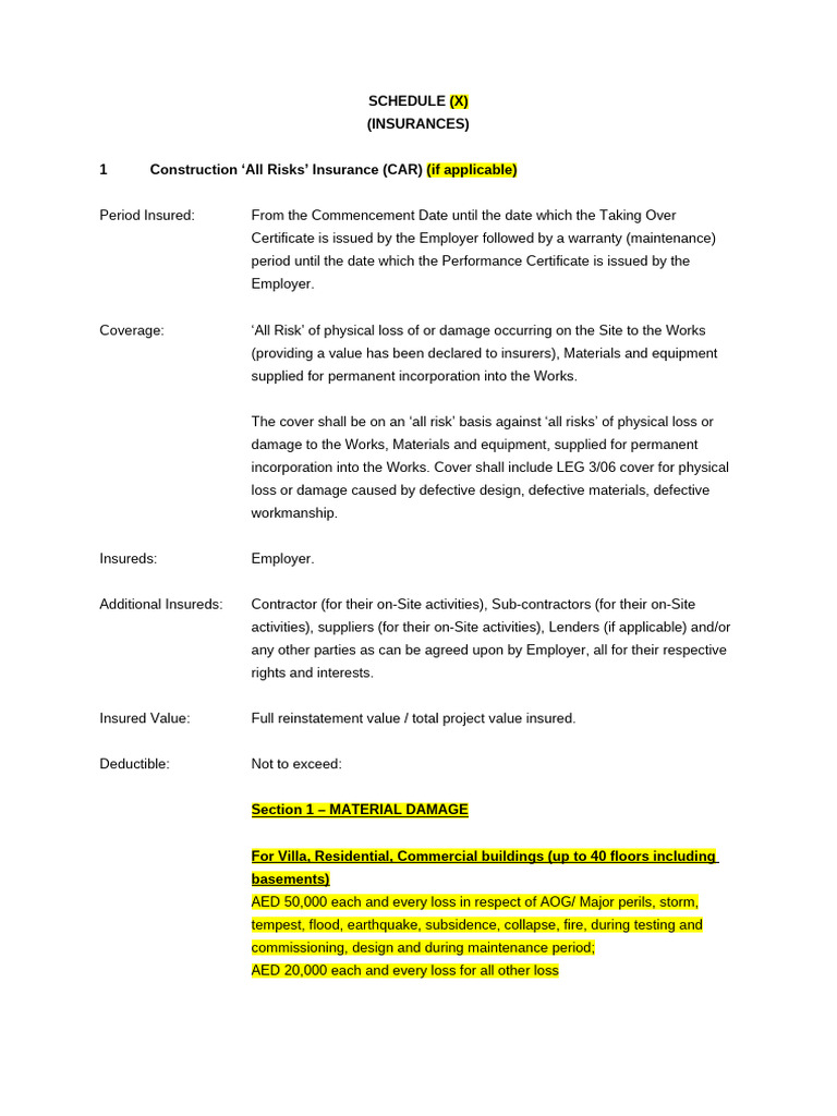 Contractor Insurances Schedule X | PDF | Insurance | Professional ...