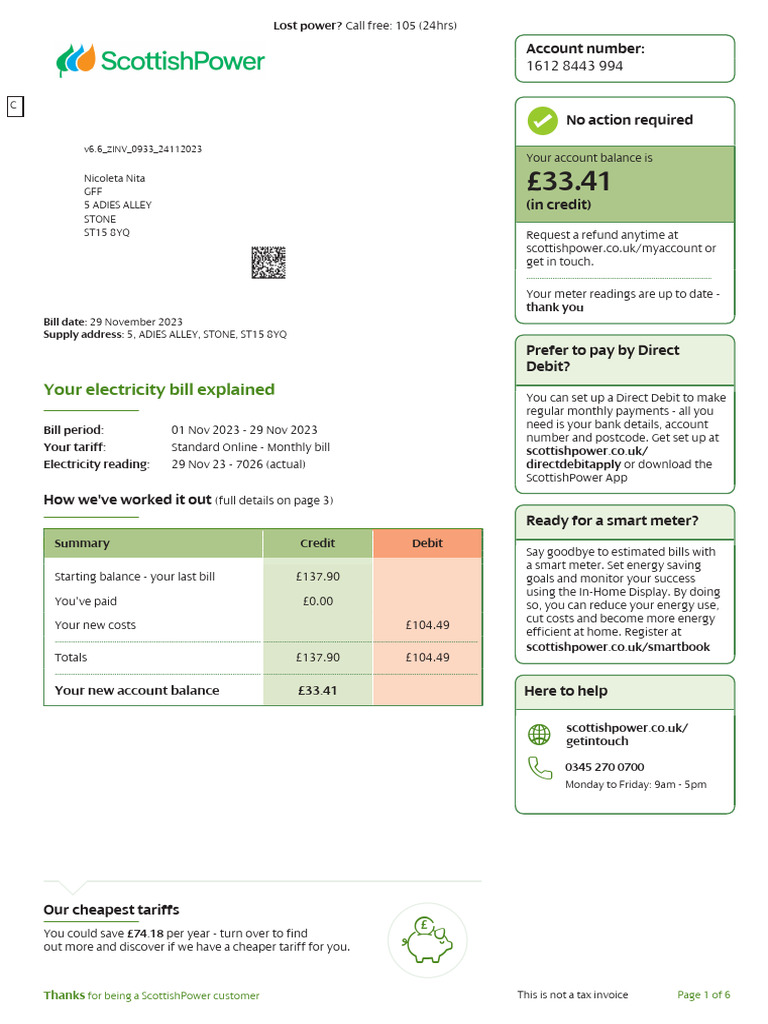 Bill - 1 Nov. 2023 - 29 Nov. 2023-697004894984 | PDF | Cost Of Living ...