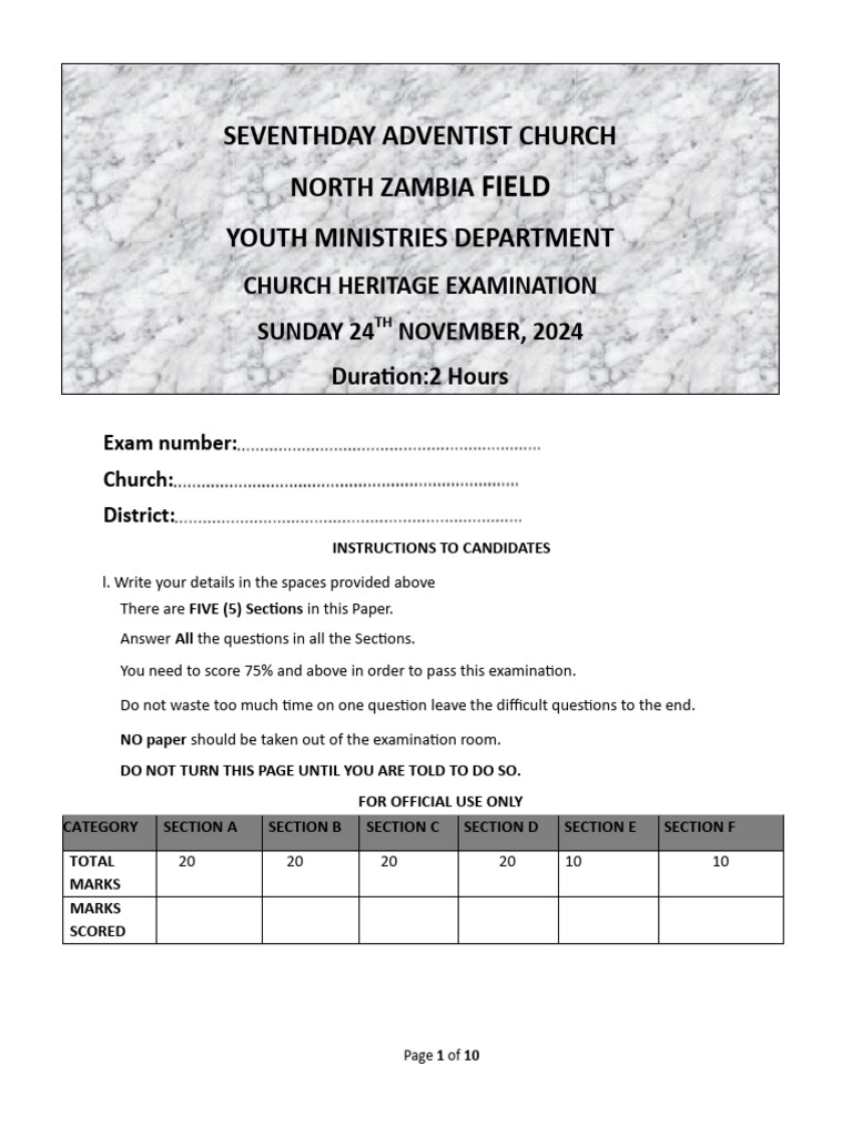 SDA Church Heritage Examination Guide | PDF | Seventh Day Adventist ...