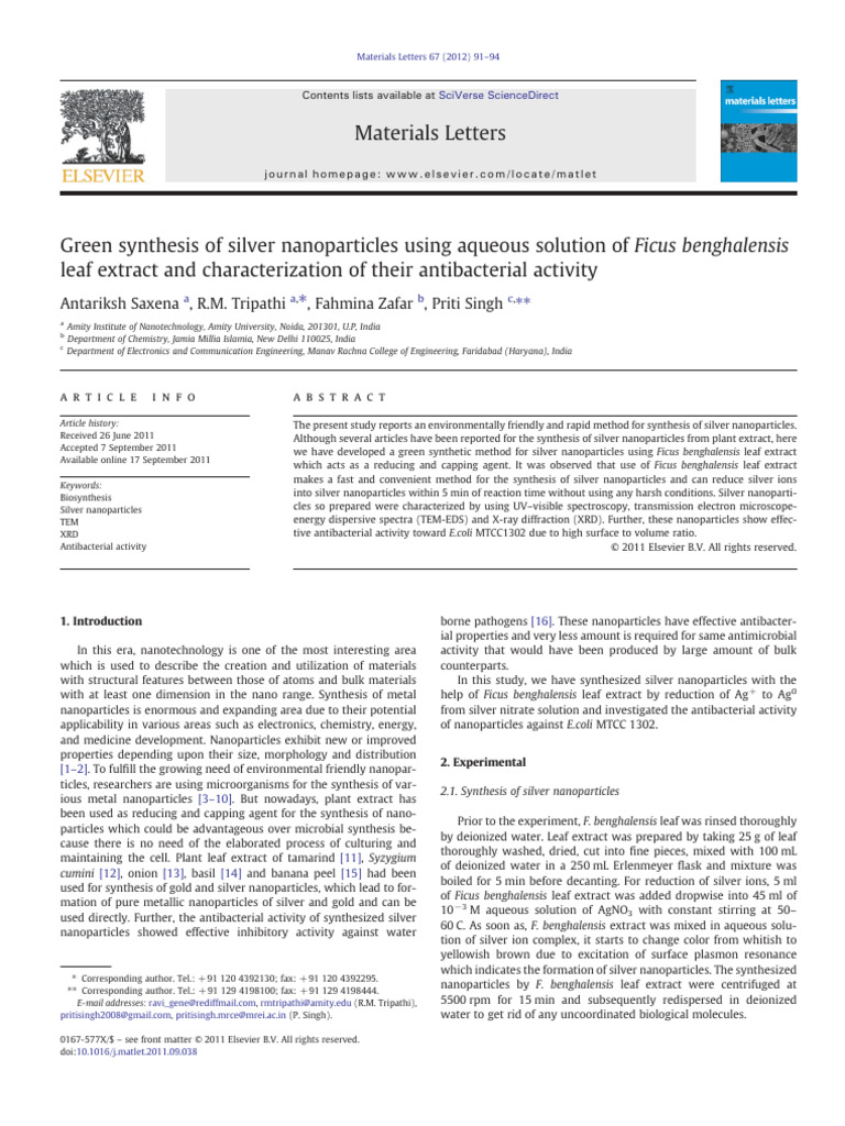Green Synthesis of Silver Nanoparticles | PDF | Nanoparticle | Silver