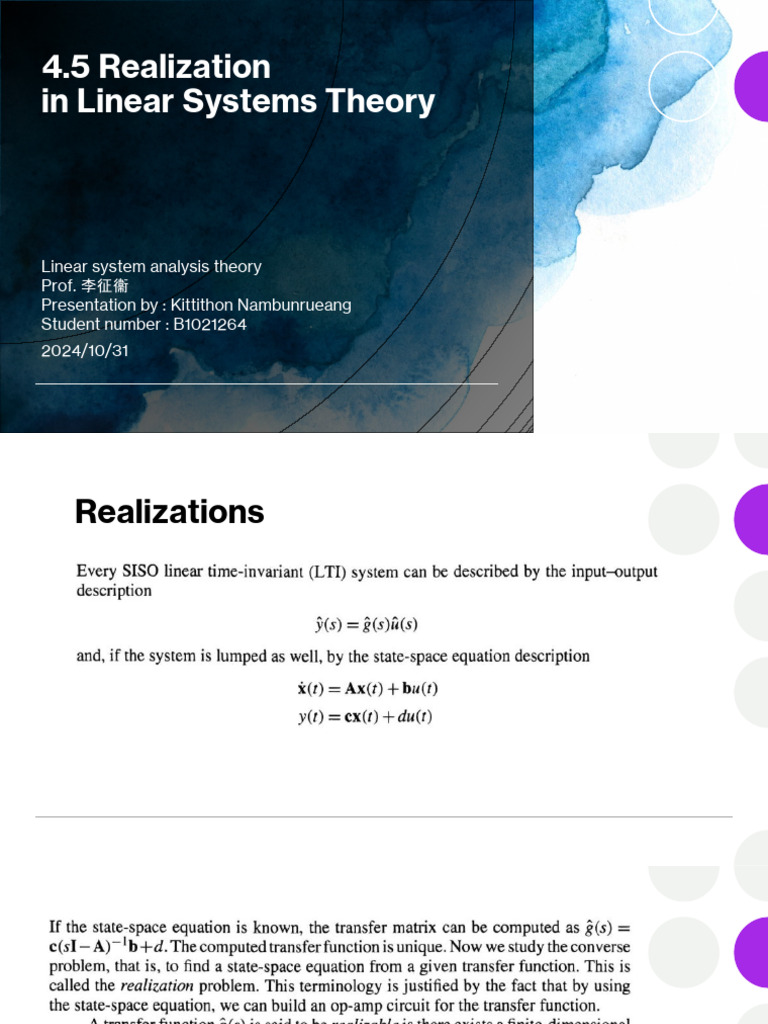 Linear Systems Theory Realization | PDF