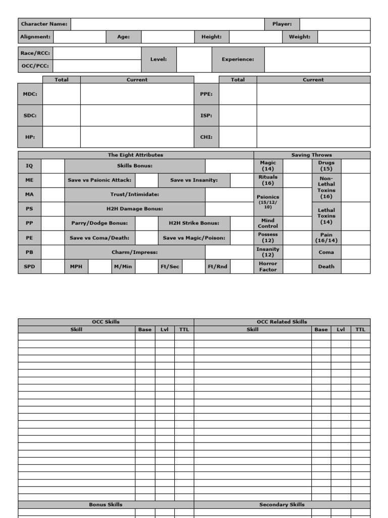 Character Sheet Template for RPGs | PDF