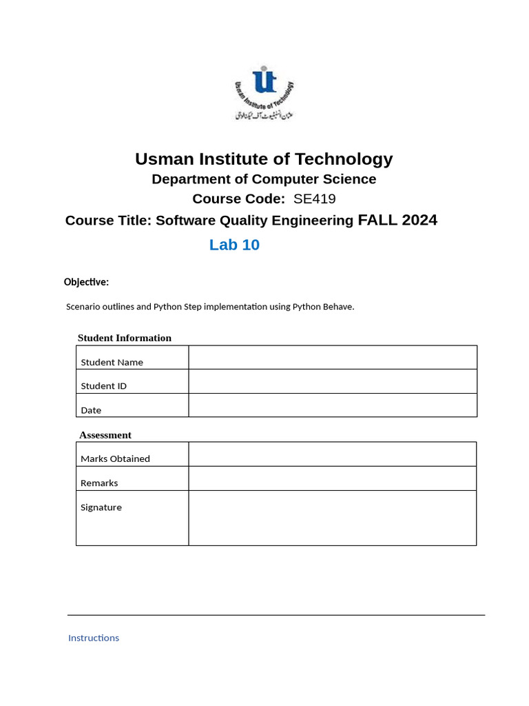 Software Quality Engineering Lab 10 | PDF
