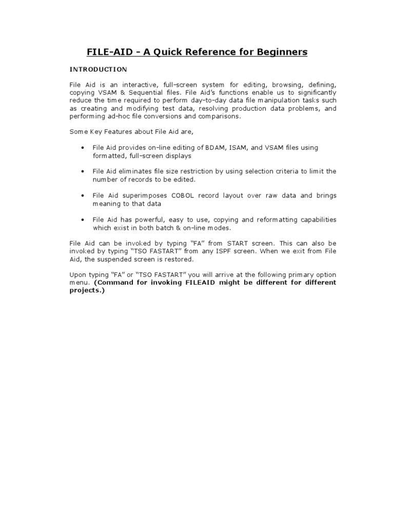 File-Aid Beginner's Quick Reference Guide | PDF