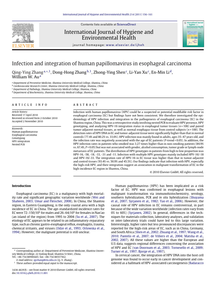 Infection and Integration of Human Papillomavirus in Esophageal ...