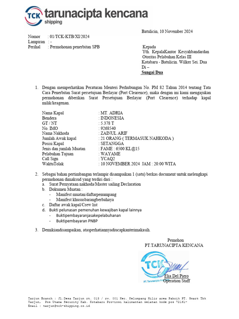 Permohonan SPB MT. Adria | PDF
