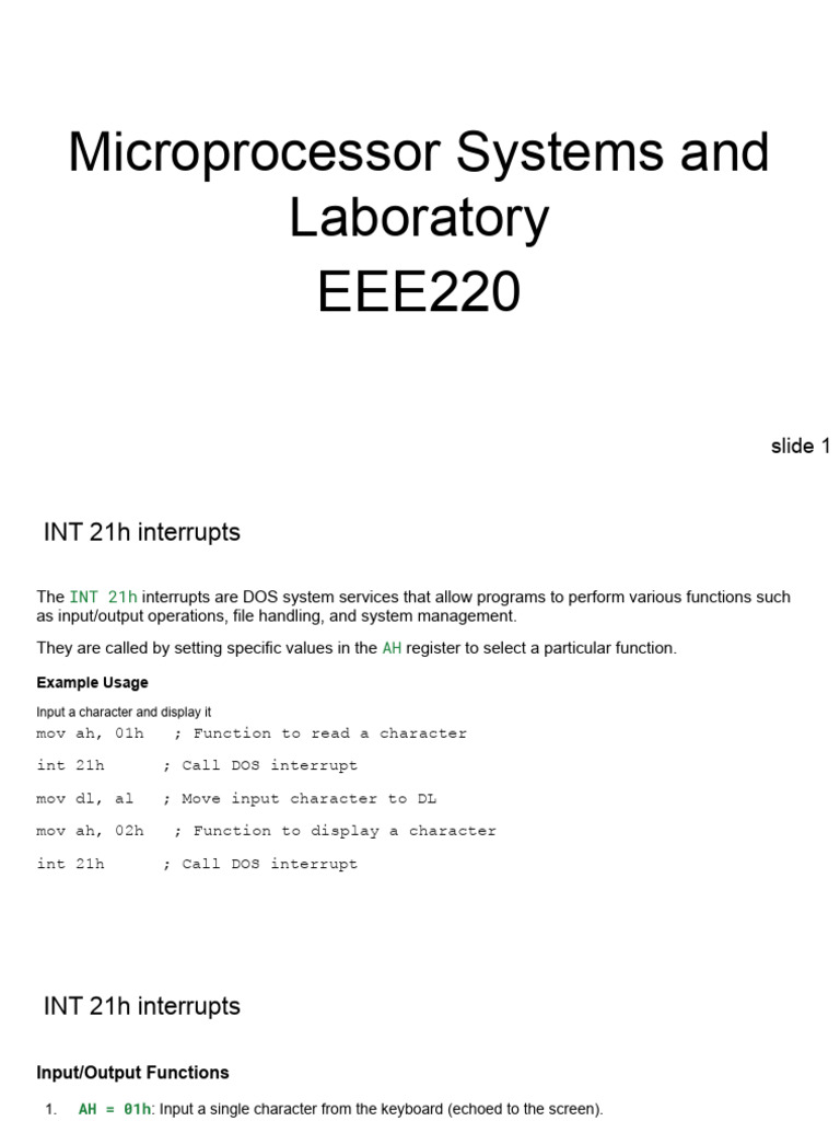 INT 21h Interrupts Overview and Usage | PDF | Input/Output | String ...