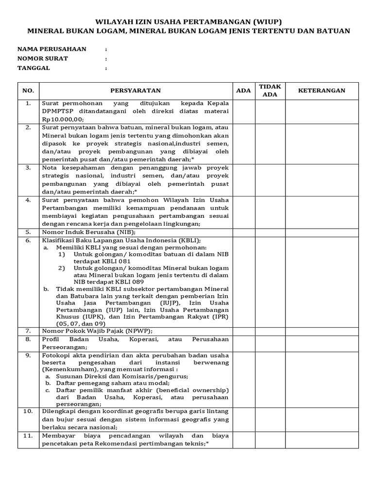 Panduan Pengajuan WIUP Pertambangan | PDF