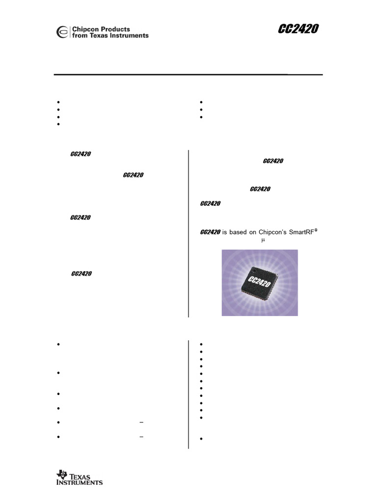 CC2420 2.4 GHz RF Transceiver Overview | PDF | Electronics | Computer ...