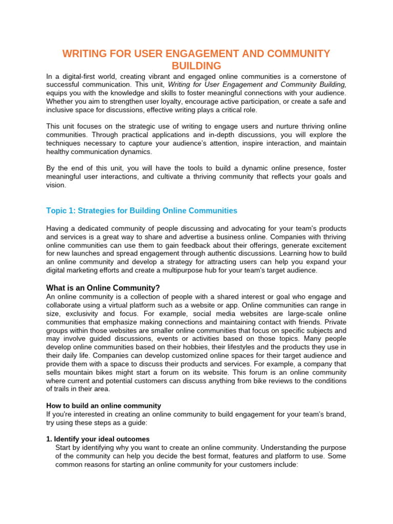 Writing For User Engagement and Community Building 1 - 071922 | PDF ...