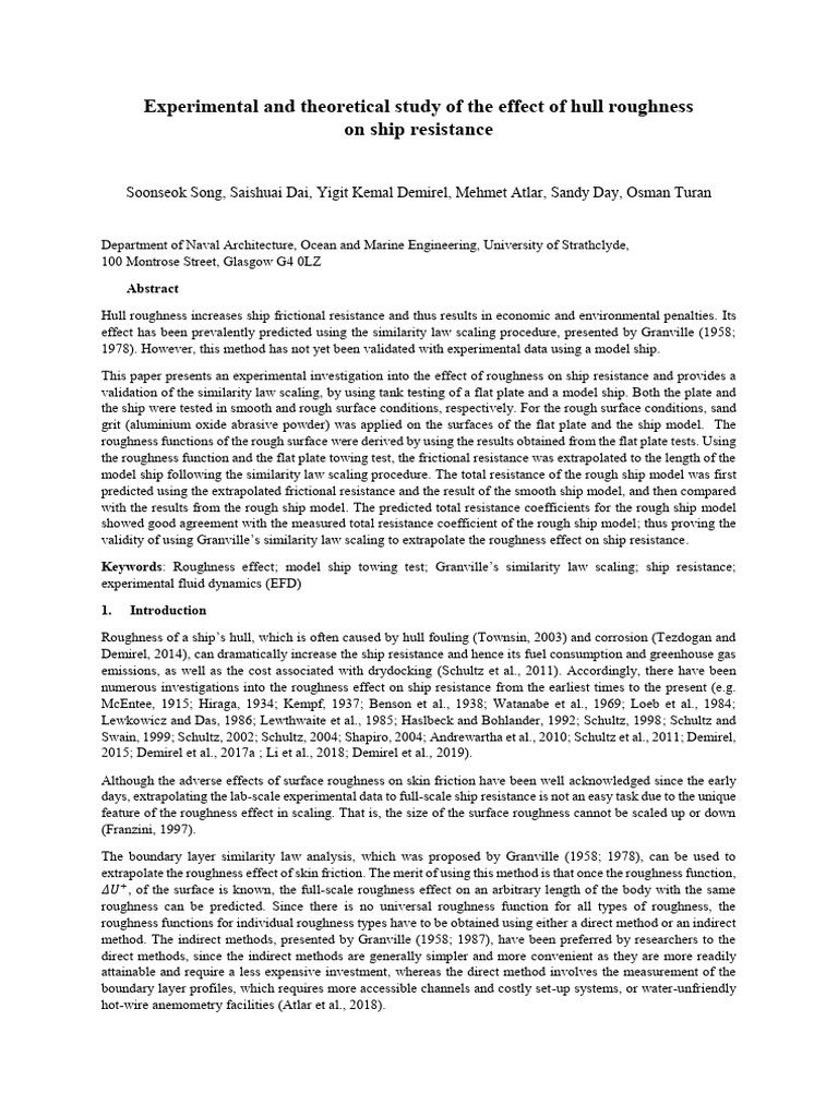 Hull Roughness Impact on Ship Resistance | PDF | Friction | Drag (Physics)