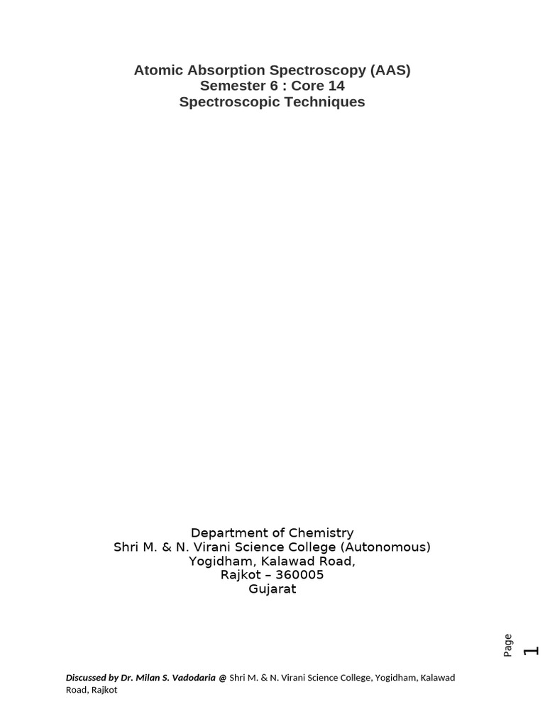 Atomic Absorption Spectroscopy Discussed by Dr. M. S. Vadodaria | PDF ...