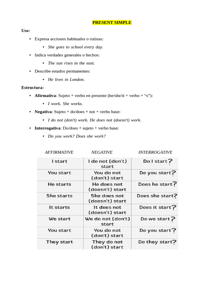 Present Simple Exercises PDF | PDF