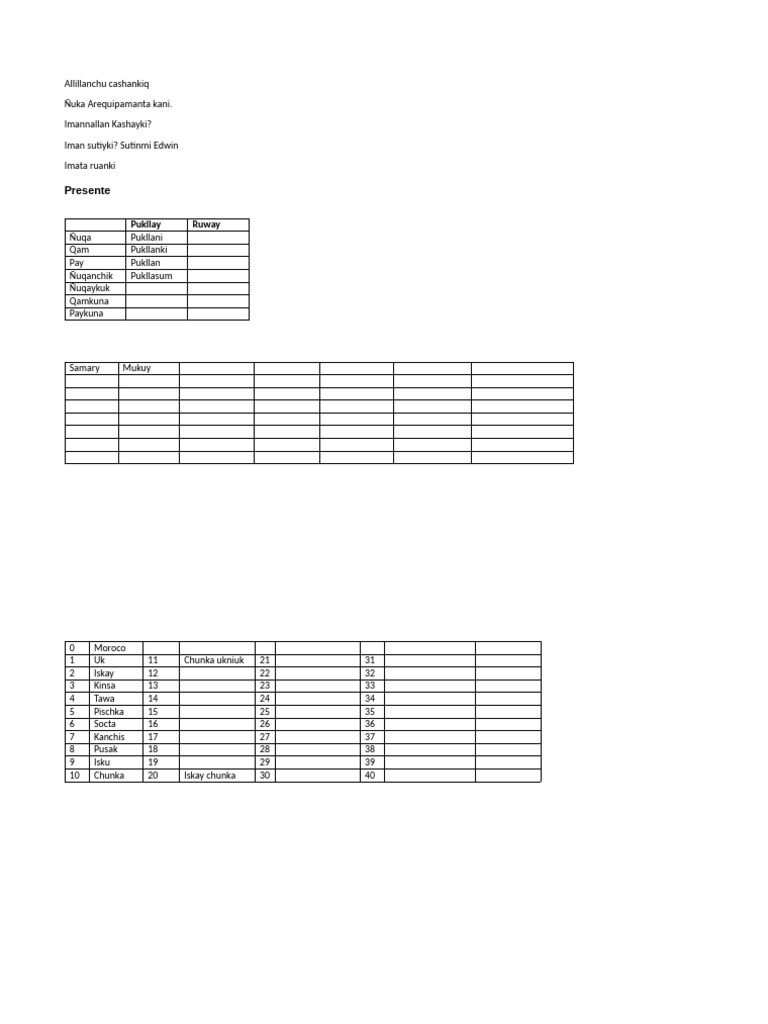Learn Quechua Numbers 0-40 | PDF